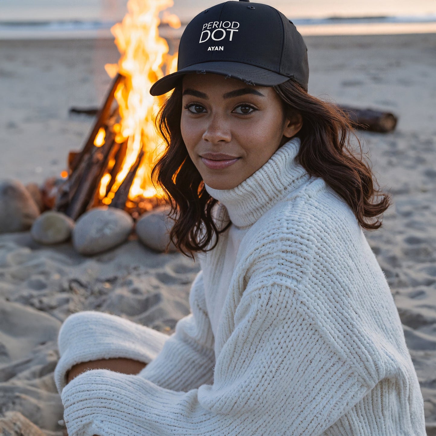 PERIOD DOT DISTRESSED CAP BLACK - AYAN BEAUTY