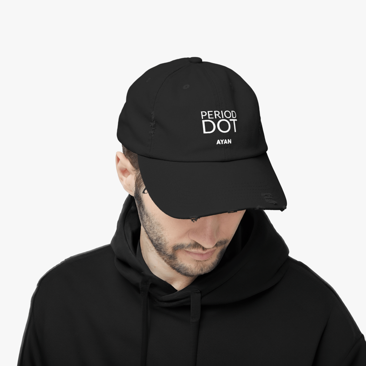 PERIOD DOT DISTRESSED CAP BLACK AYAN BEAUTY