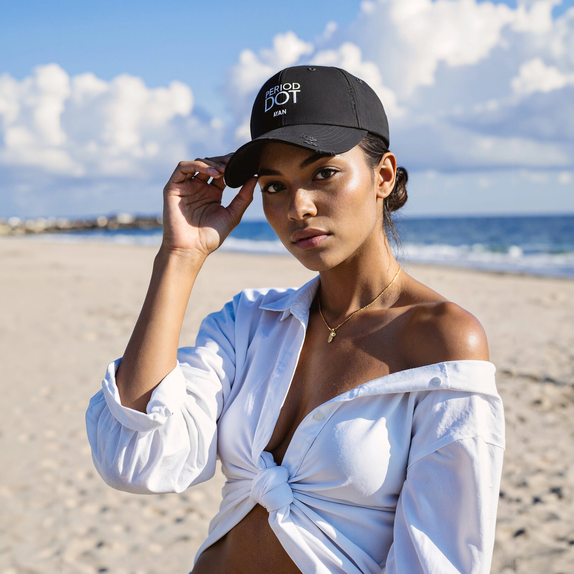 PERIOD DOT DISTRESSED CAP BLACK - AYAN BEAUTY