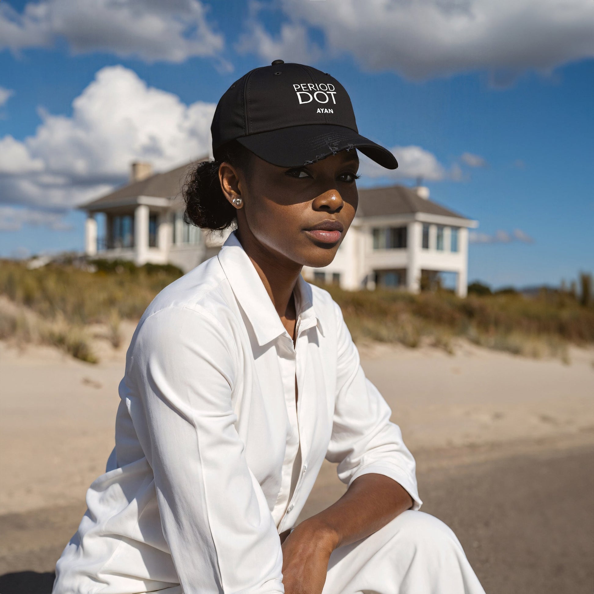 PERIOD DOT DISTRESSED CAP BLACK - AYAN BEAUTY