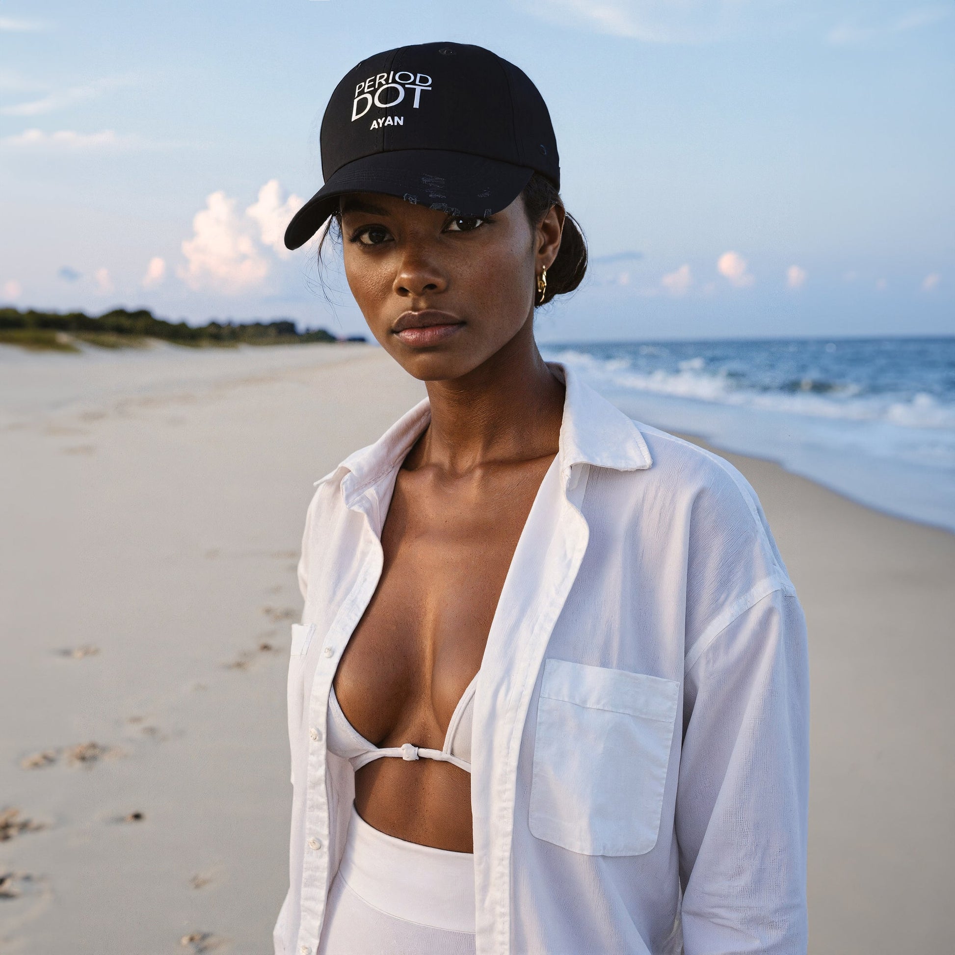 PERIOD DOT DISTRESSED CAP BLACK - AYAN BEAUTY