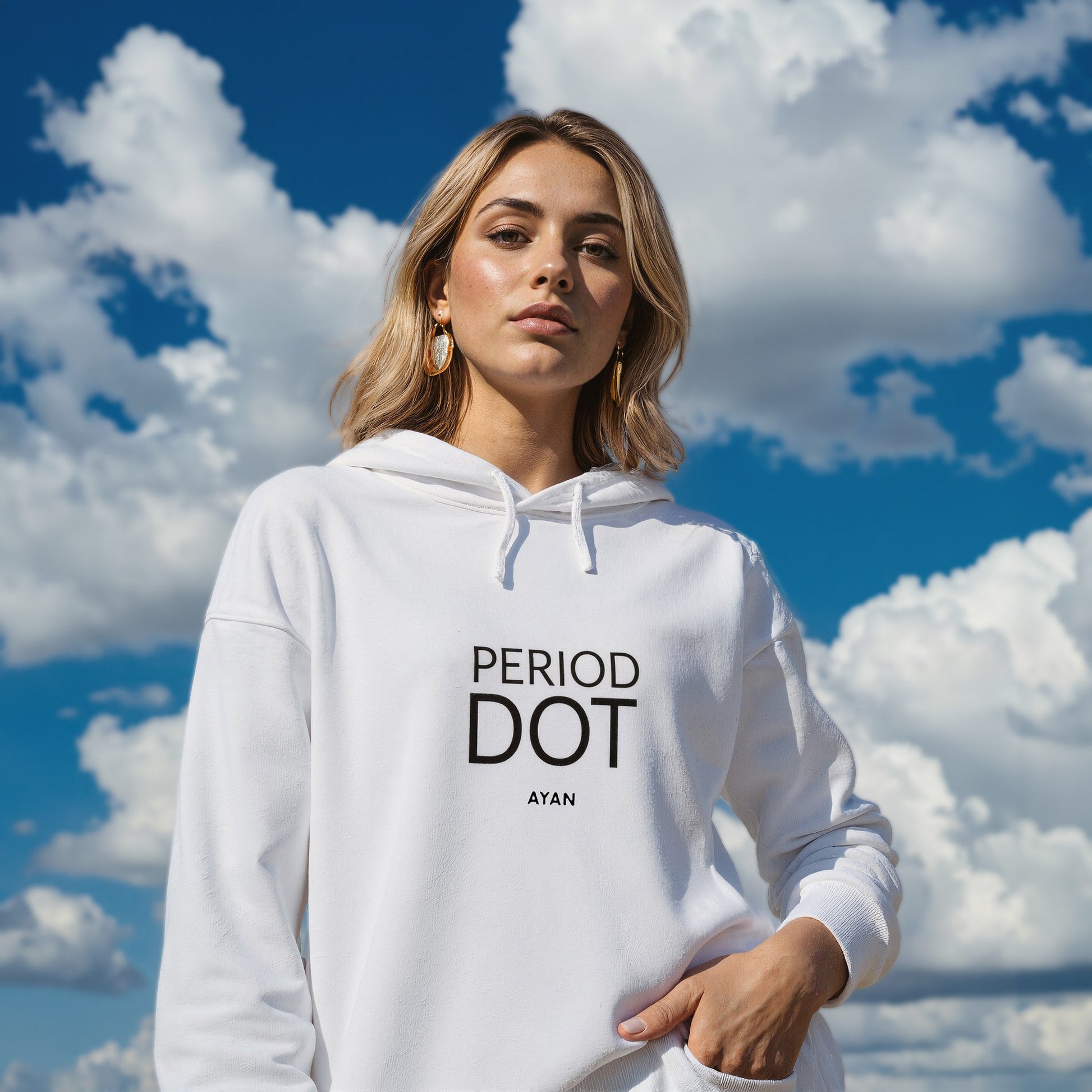 PERIOD.DOT HOODIE WHITE - AYAN BEAUTY
