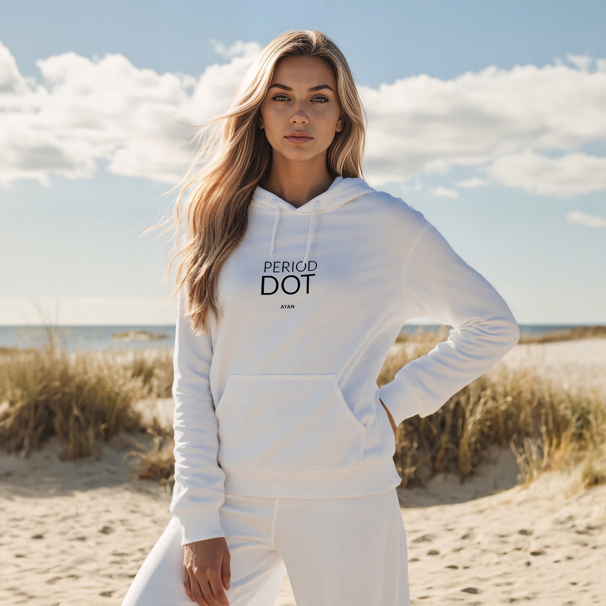 PERIOD.DOT HOODIE WHITE - AYAN BEAUTY